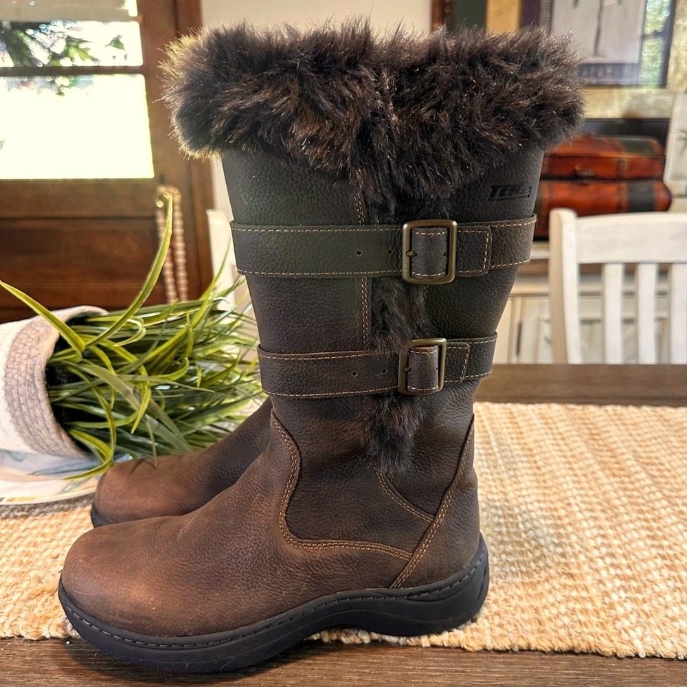 LL Bean Nordic Tek  Waterproof‎ Brown Leather Faux Fur Winter Boots Womens  6.5M - Picture 2 of 16